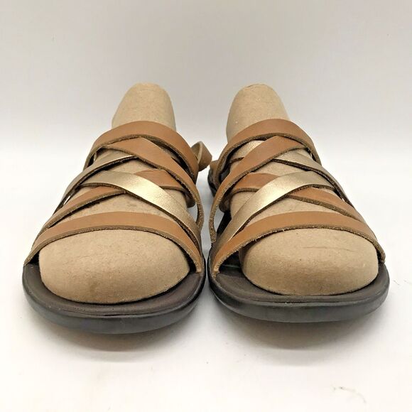 OluKai Awe 'Awe Hawaiian Sandals Women's 7 Brown & Gold Full Grain Leather Shoe - Picture 2 of 11